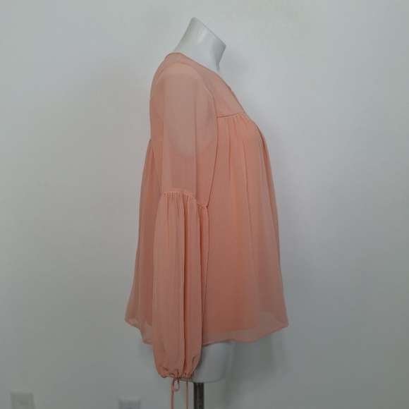 Halston Peach Chiffon Coquette Balletcore Pleated Balloon Sleeve Blouse Size S - Picture 4 of 13